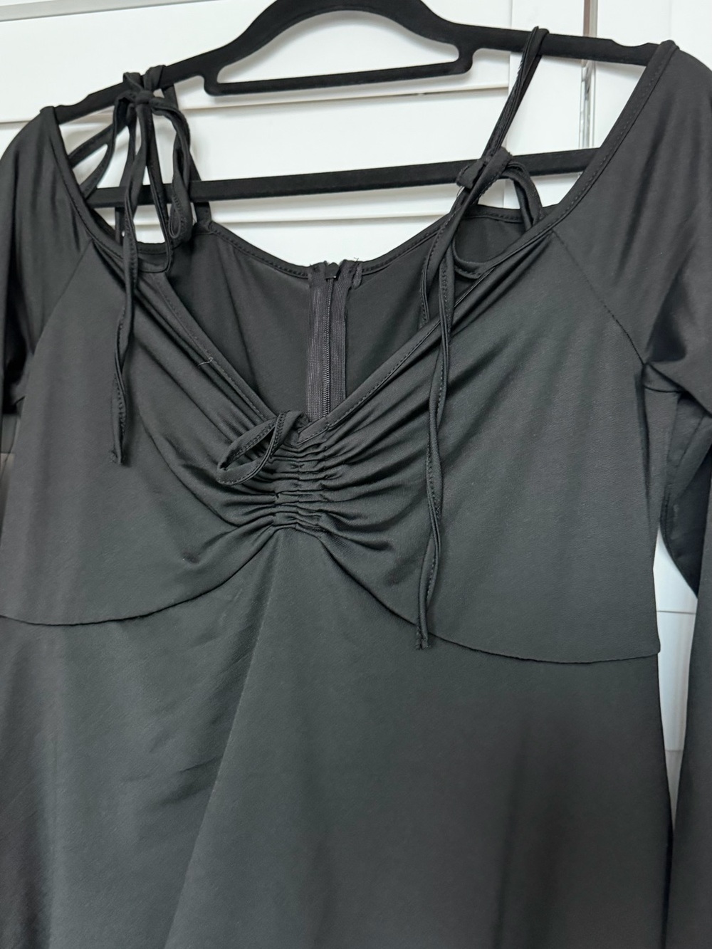 SHEIN Black Asymmetrical Long-Sleeve Handkerchief Hem Dress - Picture 2 of 5